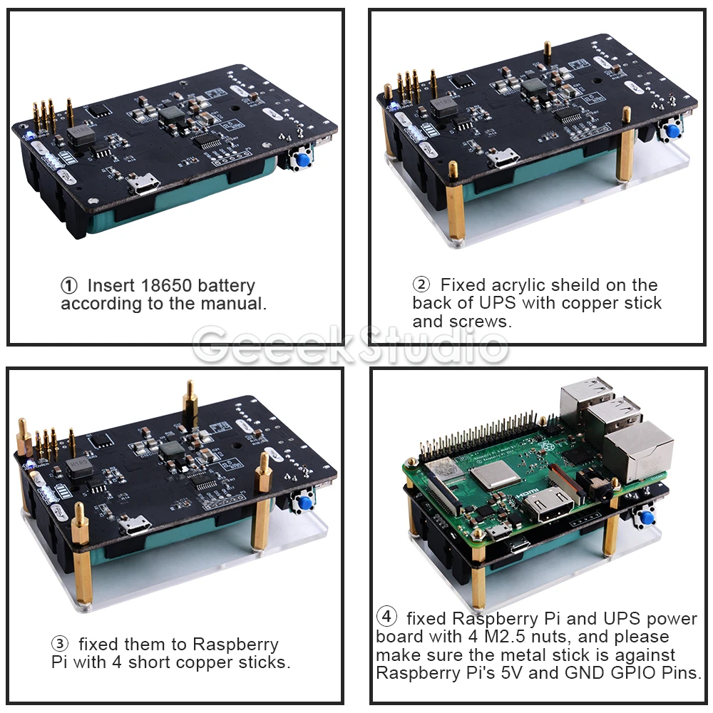Novo dispositivo de alimentação ups estendido dois porta usba para raspberry pi 4 b3b +3b