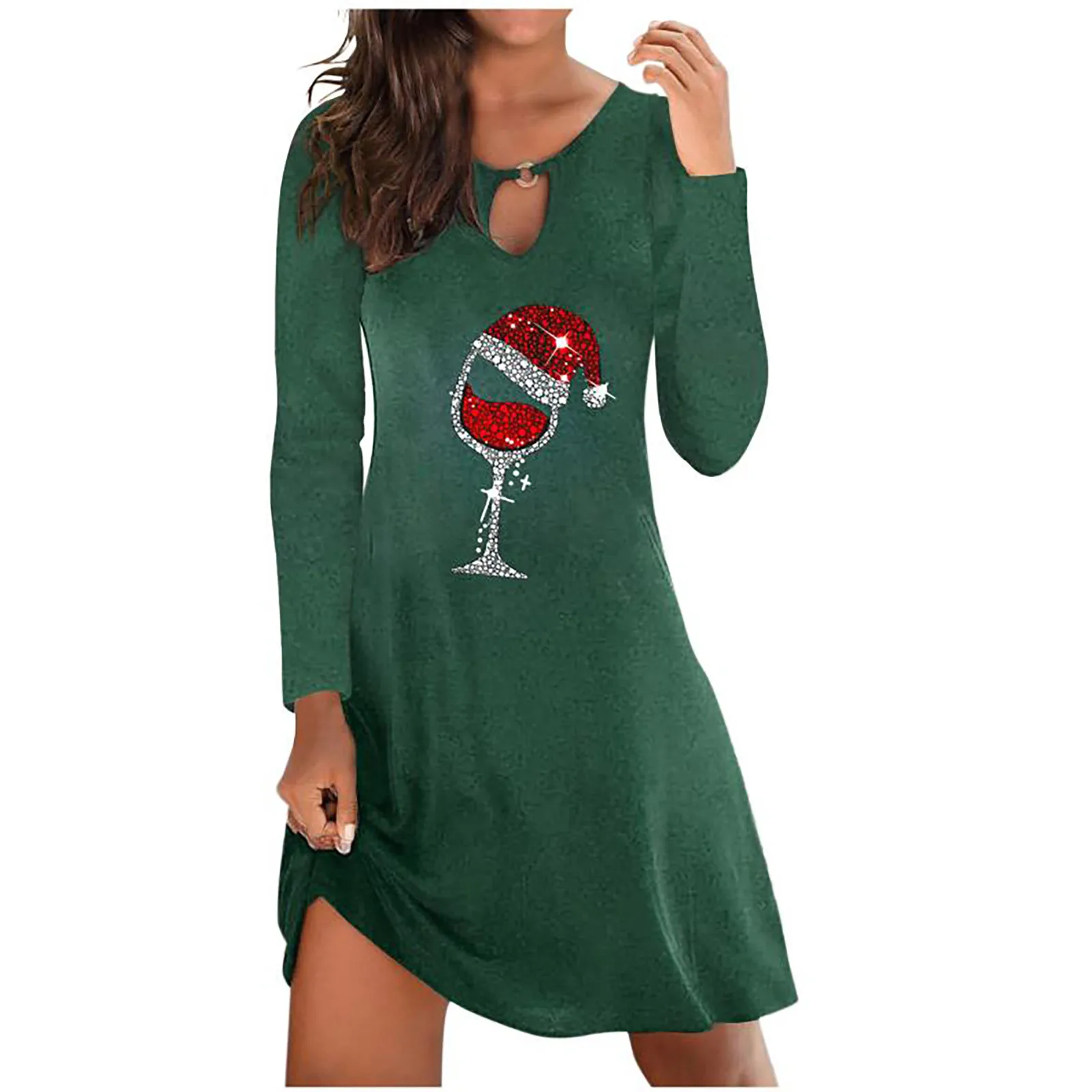 Women's Casual Dress Autumn Christmas Printed Long-sleeved O-neck Loose Dress Female Winter Plus Size Dresses Harajuku Mujer 1