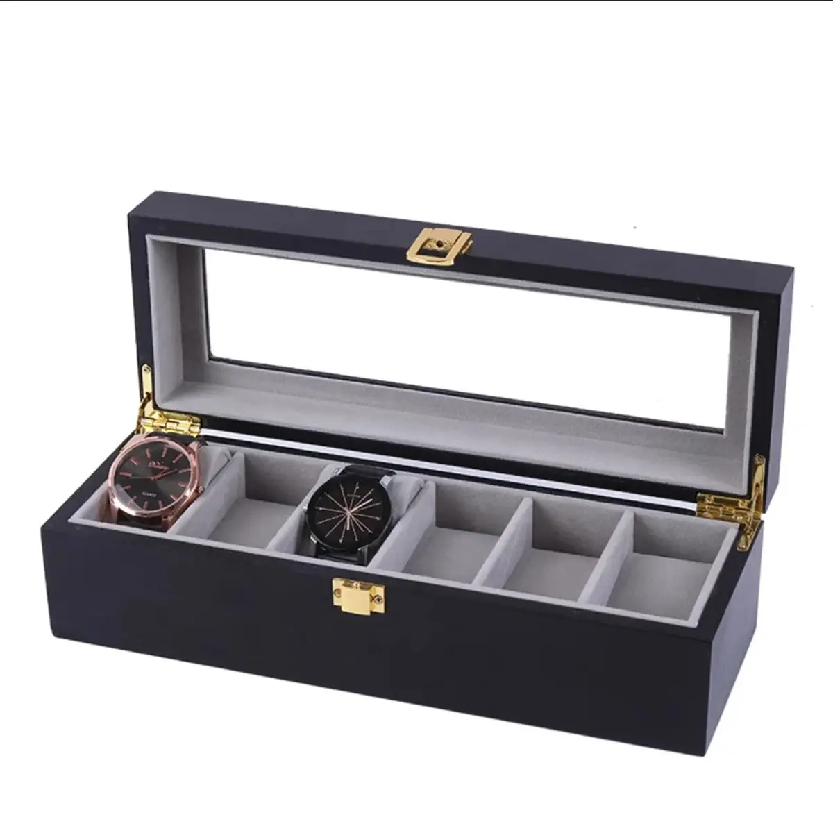 Luxury Wood Watches Boxes Display Grey With Plush Liner Watch Box