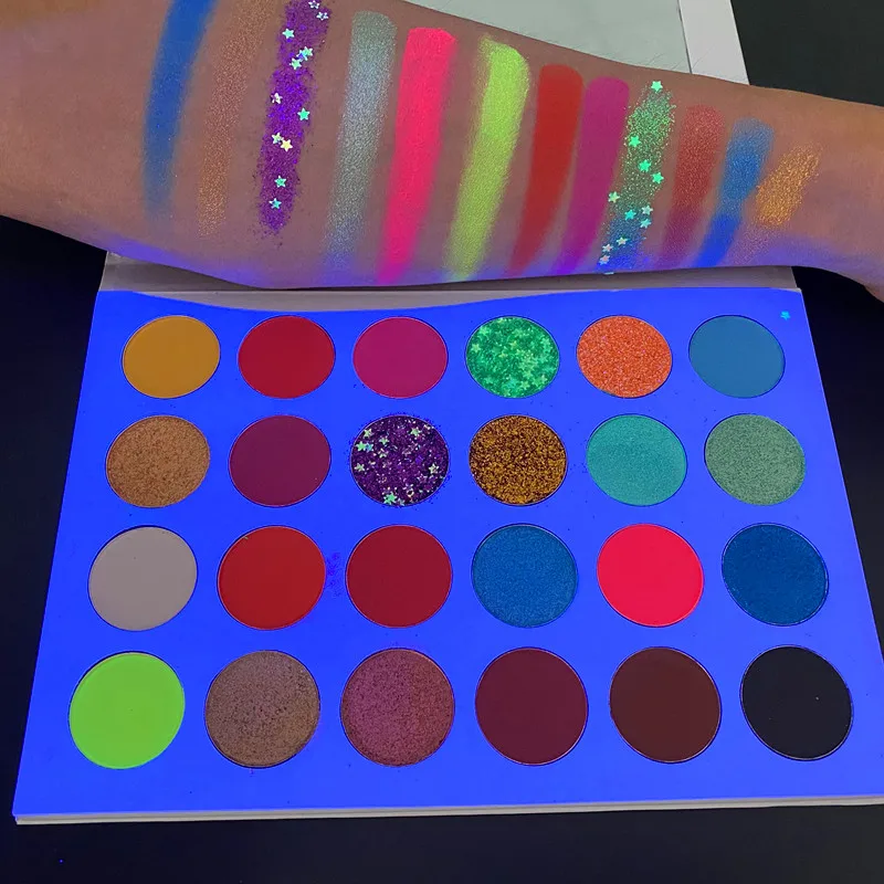 

Wholesale Custom Waterproof High Pigment Glitter Eyeshadow 24 Colors Vegan Neon Eyeshadow Palette Private Label