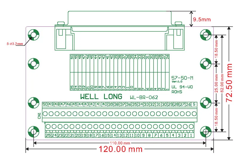 57 серия 50-Pin 0,08" Мужской коннектор Breakout Board