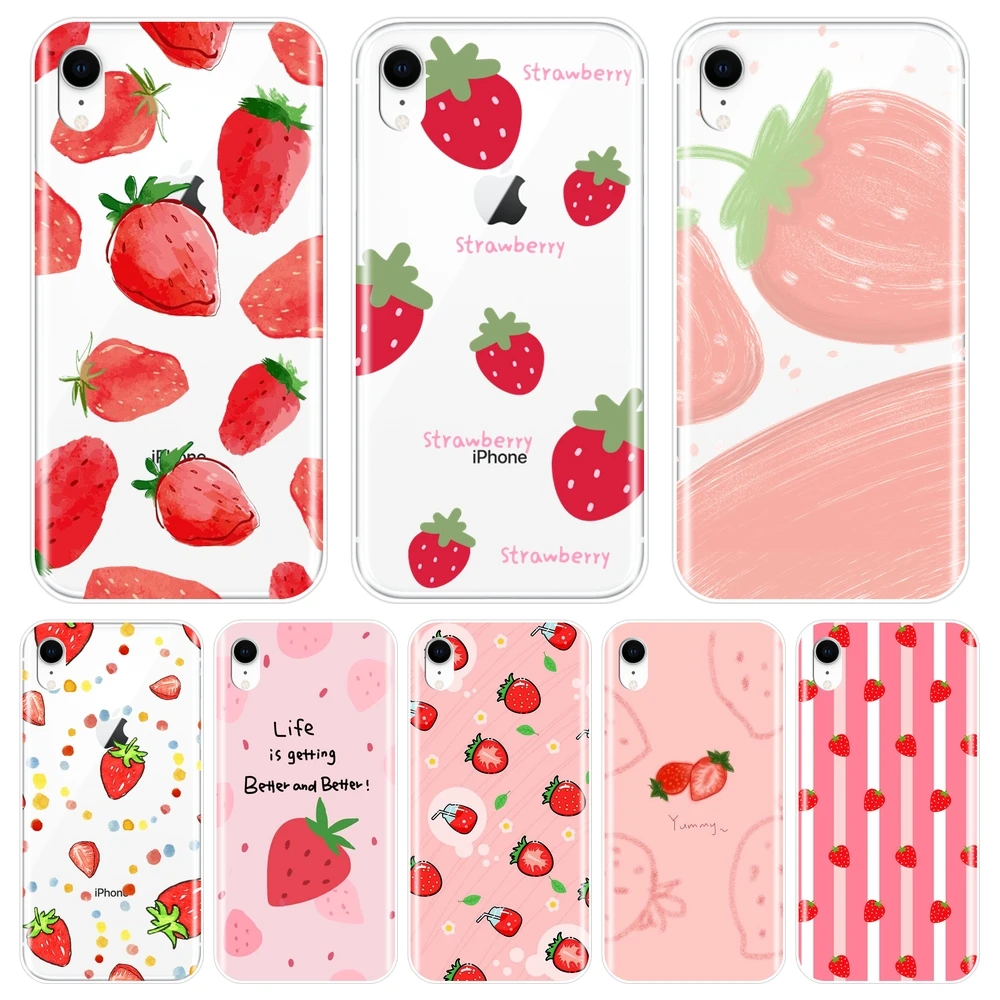 Силиконовый чехол для телефона iPhone X XR XS MAX 8 7 6 S розовый клубника японские фрукты