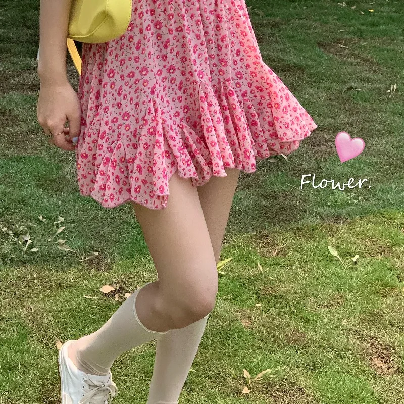 

Skirt Female Floral Skirt 2020 New Summer Korean Version of The Small Man Anti-walkout Thin High Waist A-line Skirt