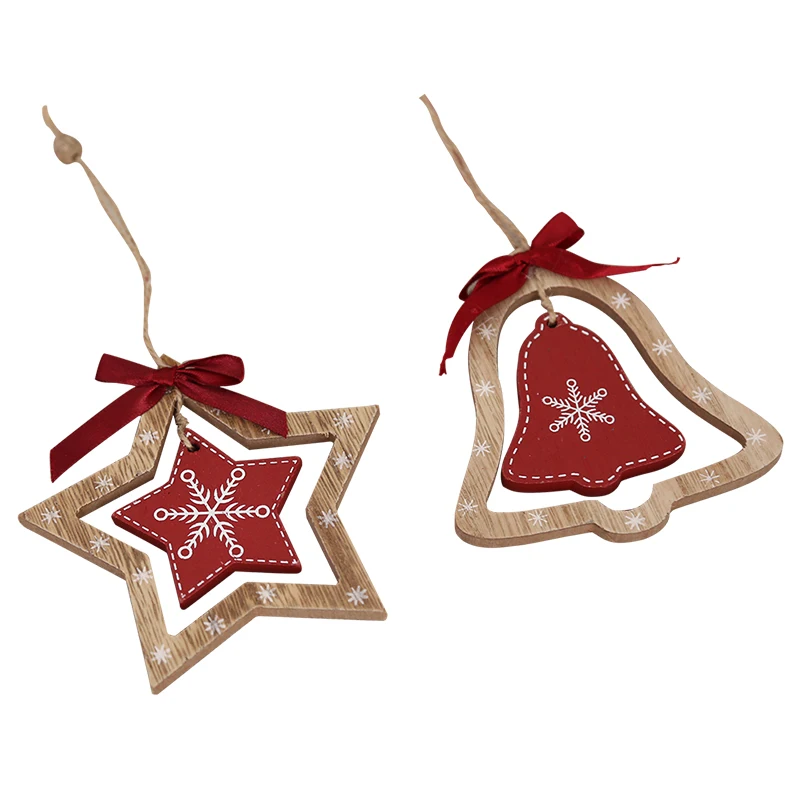 

Set of 4 Christmas decoration wooden hanging ornament with heart-shaped mini tree star design jingle bell design home decoration