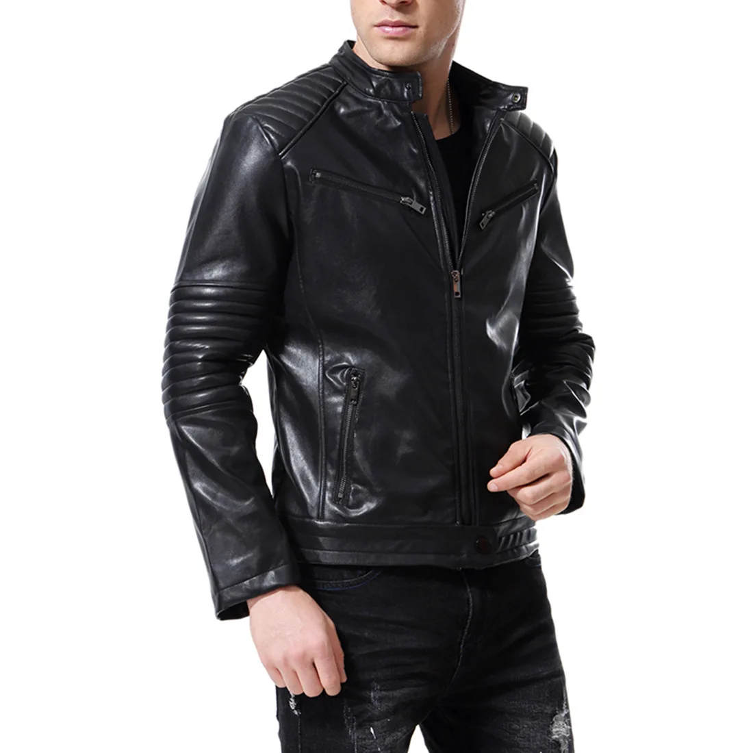 

New Style Men Locomotive Pull Leather Coat Handsome Leather Jacket Coat Trend Large Size Men'S Wear B006
