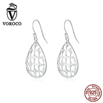 

VOROCO BKE863 Hollowing Dangle Earrings Real 925 Sterling Silver Hypoallergenic Drop Ear Studs New Fine Bijoux Jewelry for Women