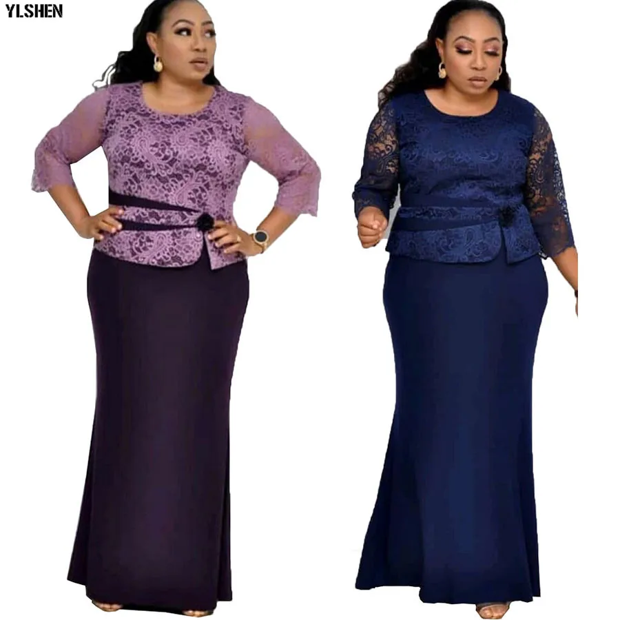 2019 Africa Dress African Dresses For Women New Rose Lace Long Maxi Dress High Quality Length Fashion African Clothes For Lady 01