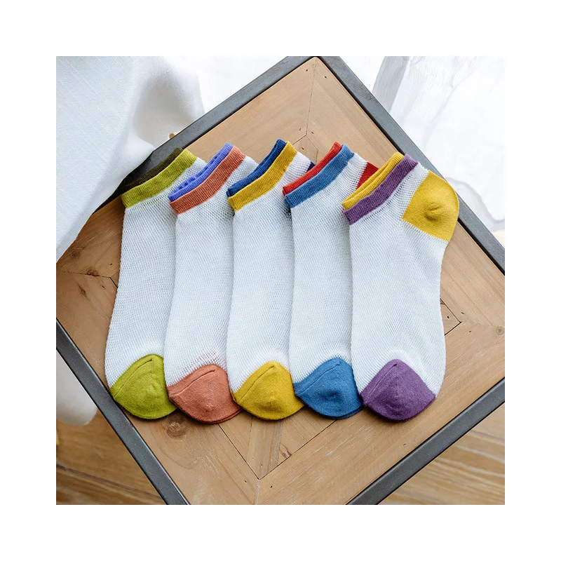 

Spring And Summer Socks Female Boat Socks Korean Version Of The Hit Color Mesh Double-Layer Luokou Combed Cotton Female Socks