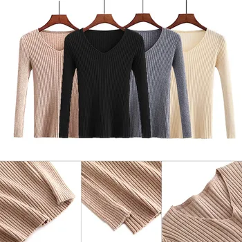 

Women Sweater V Neck Pullover Tops Solid Cashmere Sweater Female Sweater