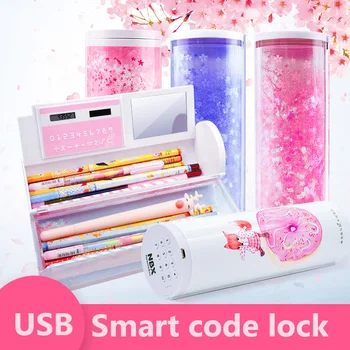 

Intelligent Electronic Locks Pencil Case Quicksand Cartoon Multifunction Large Capacity Pencil Box Kawaii School Stationery