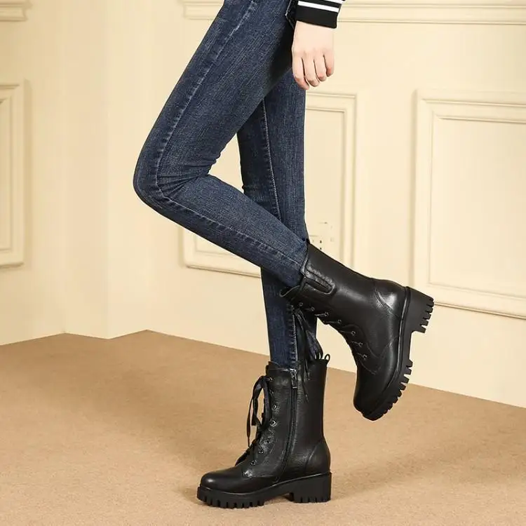 

Martin boots female boots and leather thickness bottom documentary head layer cowhide boots boots in the round head