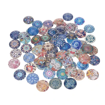 

70Stk. 25 Mm Glass Cabochons, Flower Pattern, Half Round, Mixed Colors, For Jewelery Making