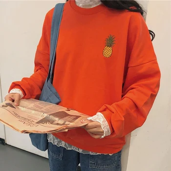 

Women Thin Round Collar Short Pullover Autumn Embroidered Loose Pullover Simple Long Sleeve Sweatershirts