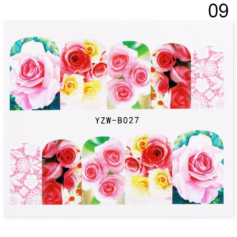 9 1 Sheet Animals Flower Mixed Patterns Nail Stickers Colorful Transfer Water Decals Nails Design Sticker DIY Nail Art Decorations - Цвет: 9
