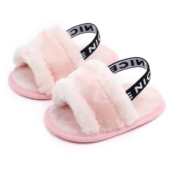 

Winter Warm Baby Slipper First Walkers Baby Girls Boys Fuzzy Soft Crib Shoes Letter Elastic Band Solid Crib Pram Prewalker Pink
