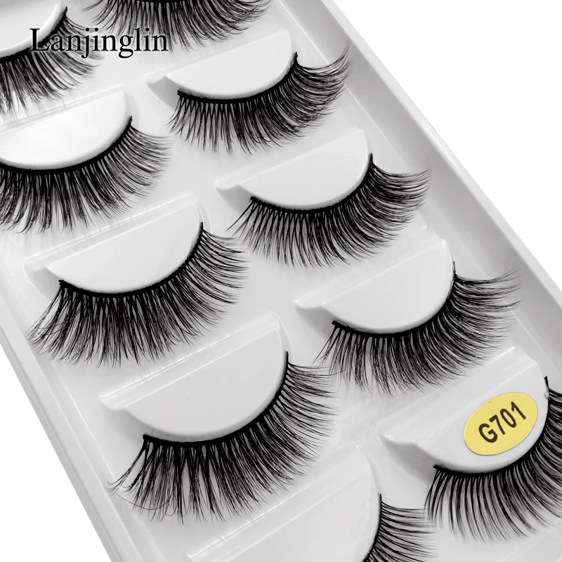 LANJINGLIN 5 пар полоски норковые ресницы 3d Длинные Накладные макияж Толстые объем