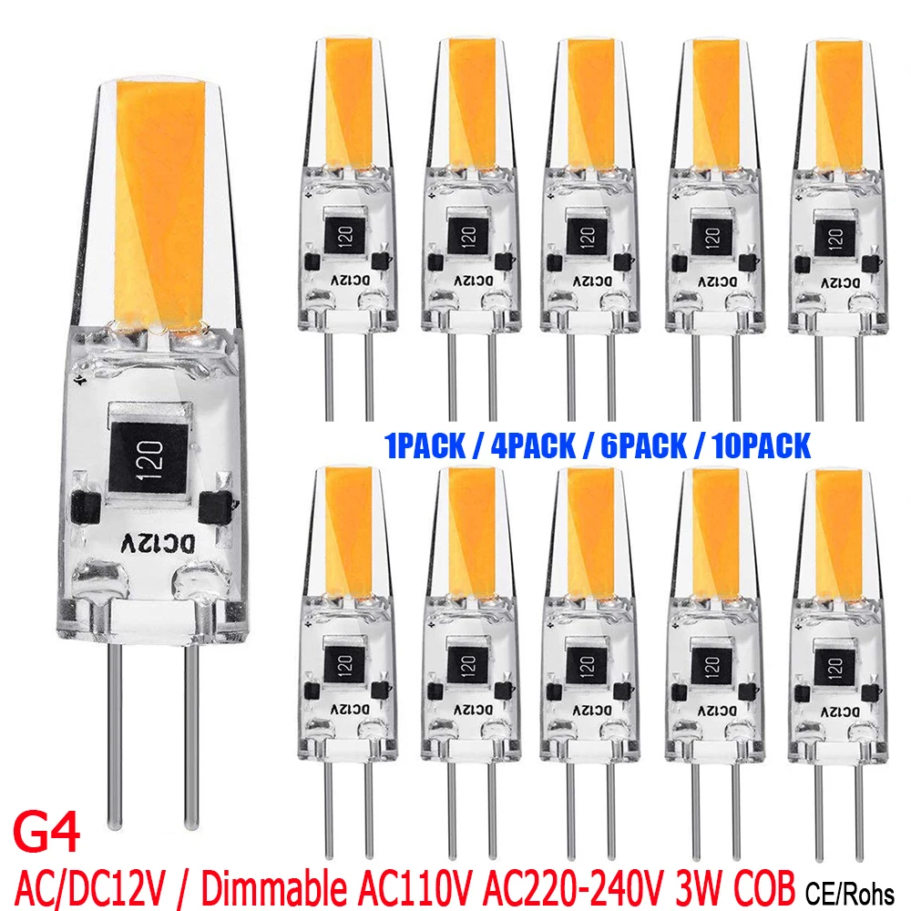 

4/6/10PCS LED G4 Lamp Bulb AC/DC Dimming 12V 220V 3W COB LED Lights Spotlight ChandelieR Lighting Replace 20W Halogen Lamps D40