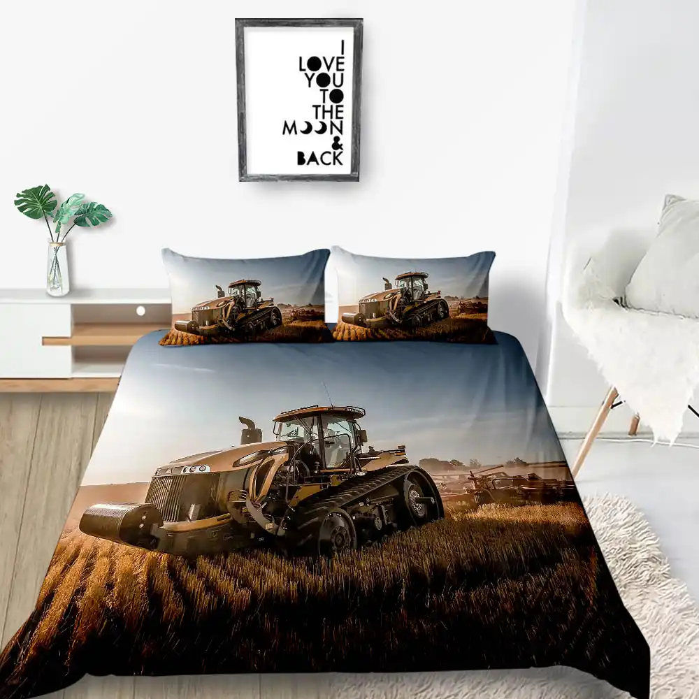 Tractor Bedding Set King Size Vintage Autumn Harvest 3d Duvet