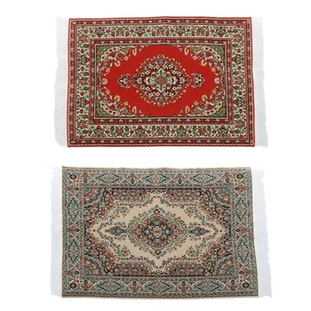 

2 Pcs 1:12 Dollhouse Miniature Decorative Carpet Interior Rug Modelling, 23.5 X 14.8Cm & 24.2 X 15Cm