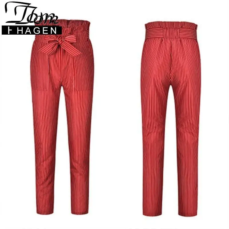 Шаровары женские шифоновые в полоску повседневные красные офисные брюки клетку