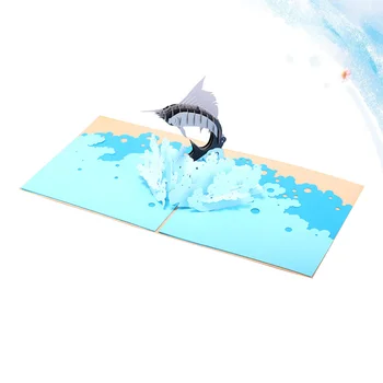 

1Pc 3D Birthday Card Pop-up Card Birthday Gift Handcraft Paper Sailfish Sculpture Greeting Card for Festival (Blue)