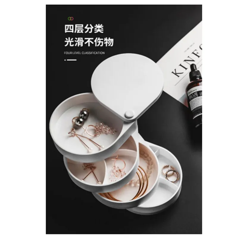

HOT 360 Degrees Rotary Multilayer Jewelry Storage Box Holder 4 Layer Earpin Earrings Ring Makeup Organizer Plastic Jewelry Box