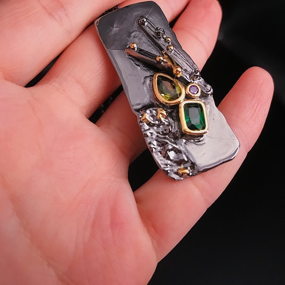 DreamCarnival1989 New Black Gold Collection Rectanglar Pendant Necklace for Women Must Have Exaggerated Personality Gift WP6678 (Black Zinc Plated Multicolour) 66 H85d81f1037474b3493f55f19de0359a7d