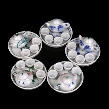 

6pcs Miniature Cup Plate Colorful Floral Print Dollhouse Dinnerware Porcelain Tea Set Tableware RANDOM