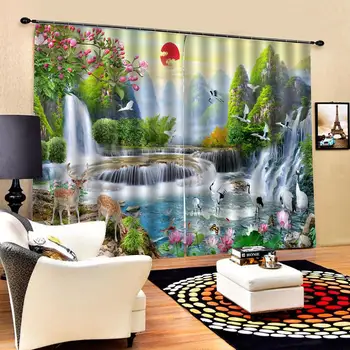 

Custom 3D curtain crane model shading waterfall printing window Stylish living room bedroom curtain room 3D curtain window