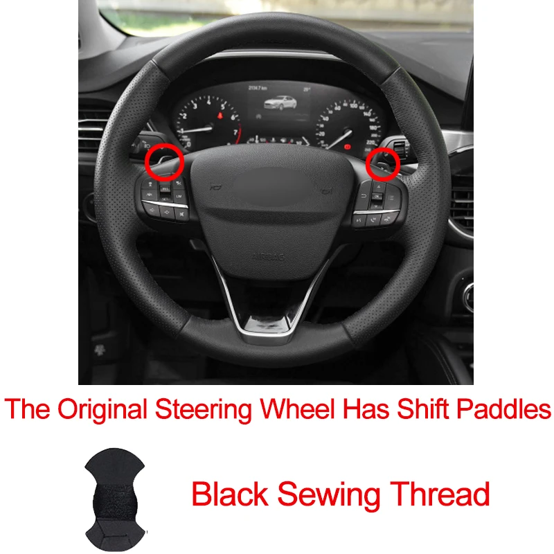 Ручная швейная крышка рулевого колеса для Ford Focus 4 Fiesta 17-19 Tourneo фокус Volant Stuurhoes Volant - Color Name: Shift paddle Black