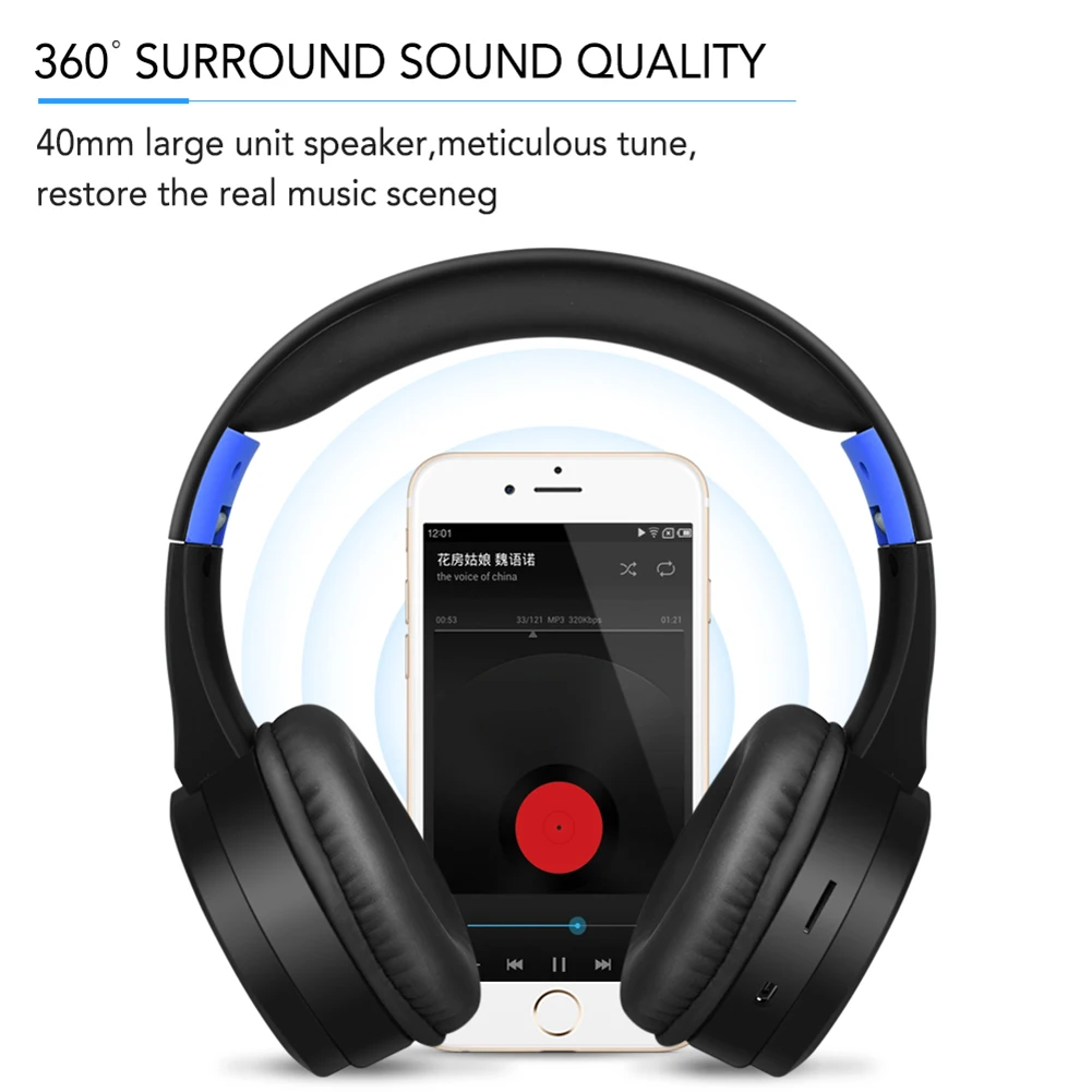 Foldable Stereo Wireless Bluetooth Headphone Super Bass Stereo Headset Music Head Over Headphones Earphone with Mic for Iphone