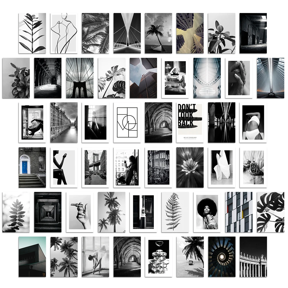 

50 шт. набор для настенного коллажа с городской фотографией черный белый современный городской пейзаж модная женская настенная Художественная открытка для девушек эстетическое художественное украшение