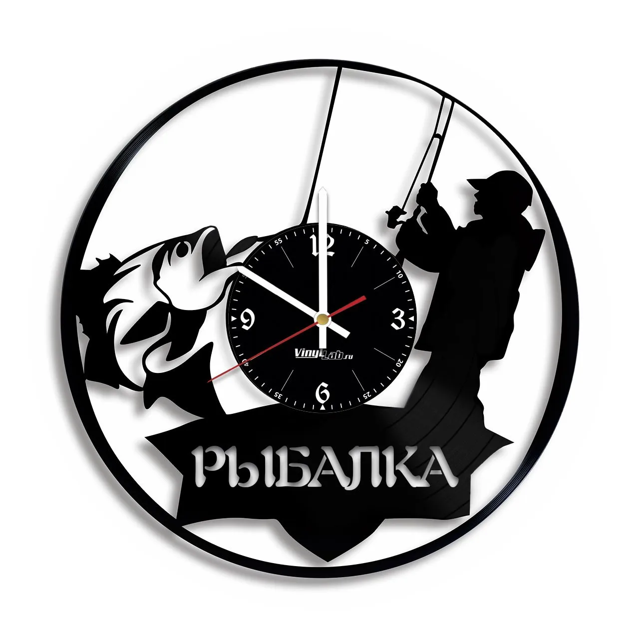 Настенные часы из виниловой пластинки &quotРыбалка&quot | Дом и сад