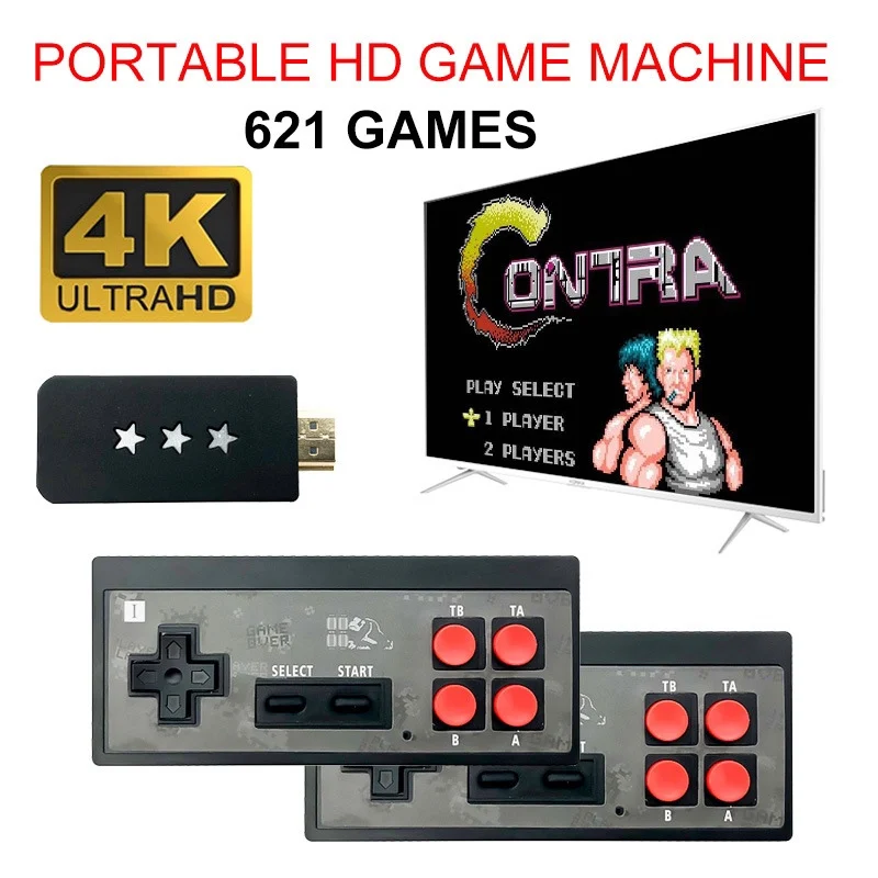 

4K HDMI Video Game Console Built in 621 Classic Games Mini Retro Console Wireless Controller 4K Output Dual Handheld Game Player