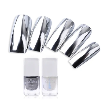 

2Pcs 7ml Mirror Silver Nail Varnish Nail Polish Base Coat Peel Off Metal Nail Metallic Manicure Nail Art Polish