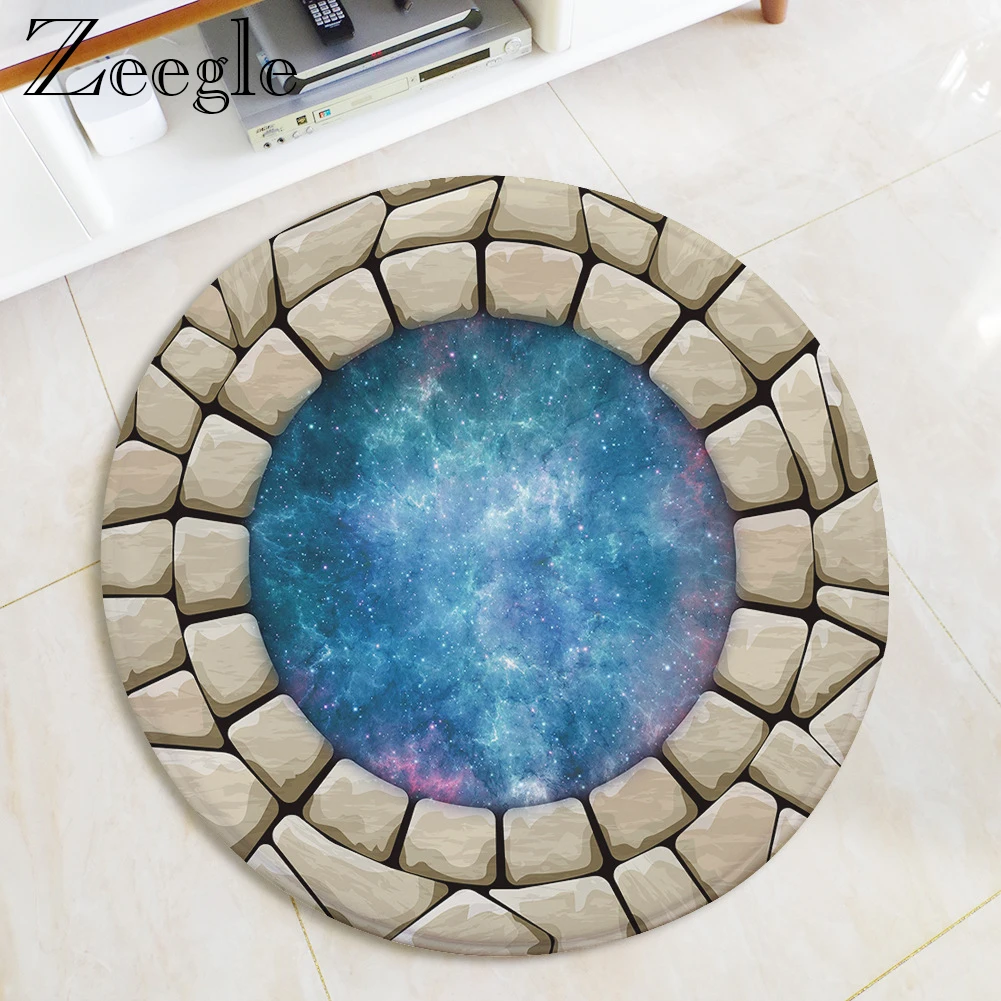 Zeegle Round Living Room Carpet Child Play Floor Mat Flannel Carpet Kids Room Bedroom Non-slip Doormat 3D Printed Rug