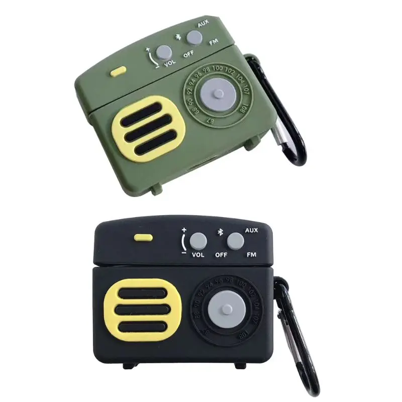 1 PC Vintage Radio Protective Cover Earphone Case with Carabiner for Airpods Pro