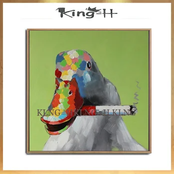 

Handpainted Realistic Duck Oil Painting On Canvas Art duck of smoking Cartoon Gift Home Decor Living Room Wall Art Frameless