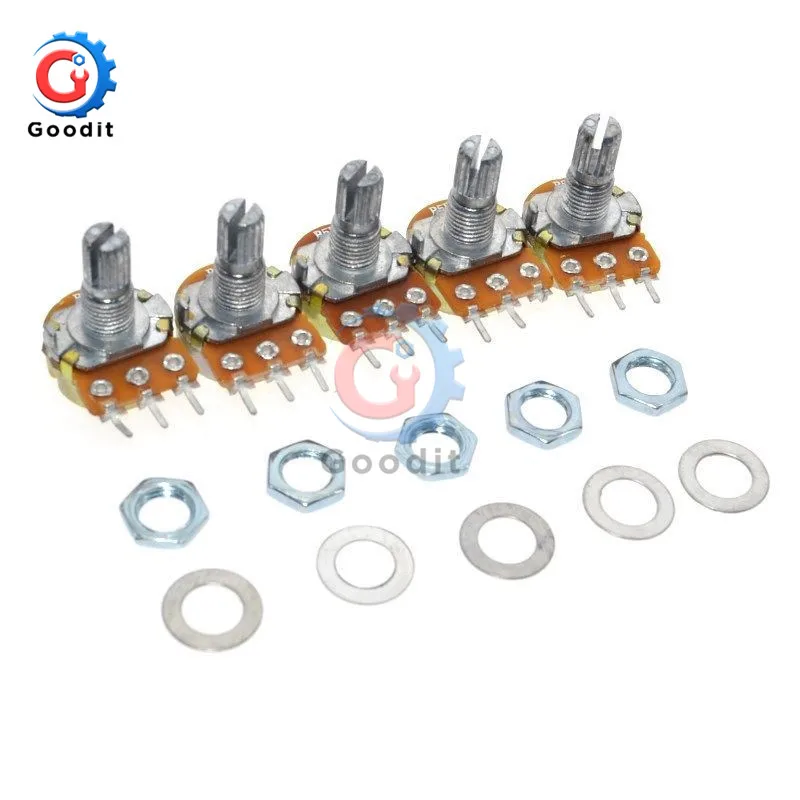 Potentiometer Resistor 1K 10K 20K 50K 100K 500K Ohm 3 Pin Linear Taper Rotary for Arduino 5 PCS/Lot | Инструменты