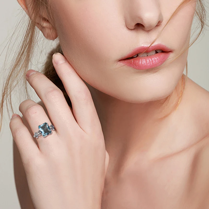 Anillos de Aguamarina Redwood para mujer, Gema cuadrada, anillo