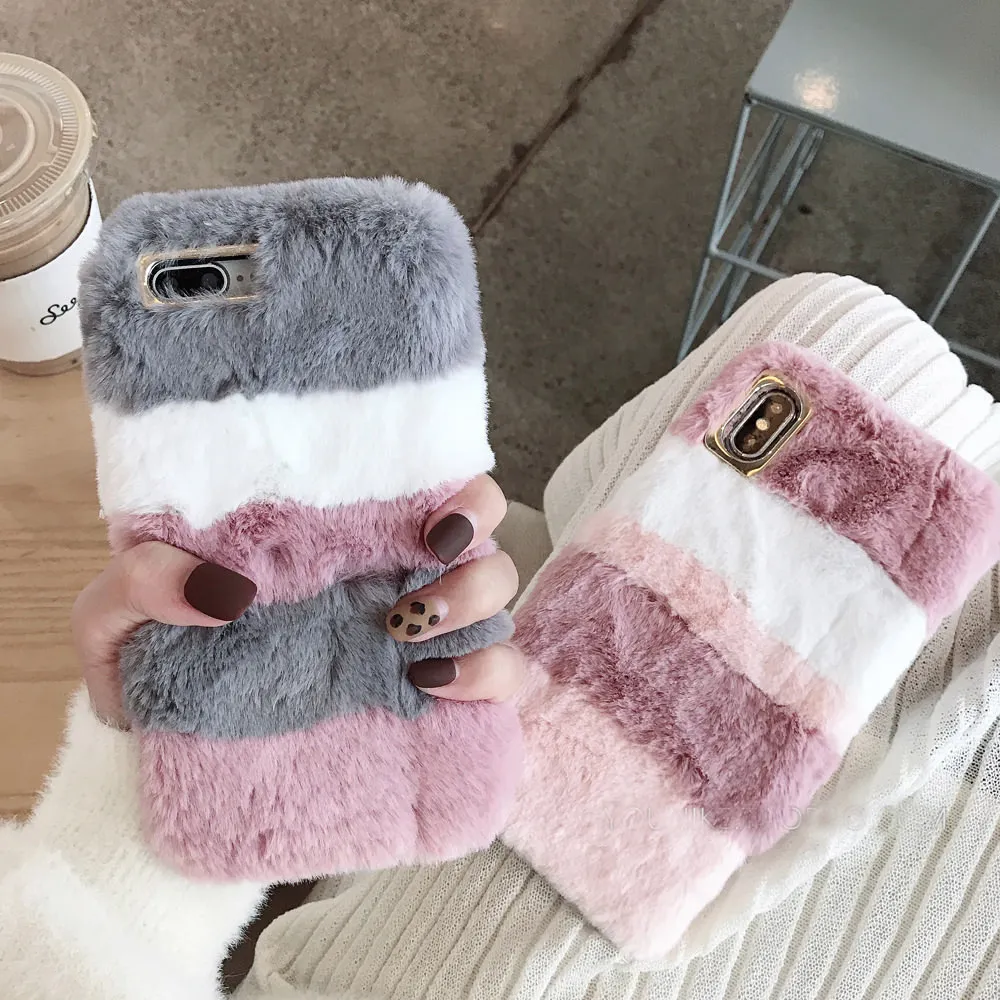 

LCHULLE Cute Cases for Samsung S7 Edge S8 S9 S10 Note 10 Plus S10e Warm Soft Fluffy Furry Plush Phone Back Cover Coque Shell