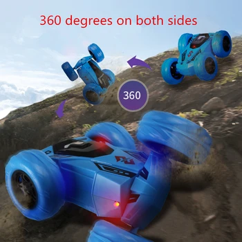 

Double roll stunt car Remote control rechargeable light music children's stunt car toy