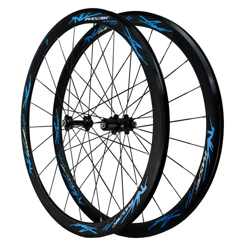 black hub blue logo 40 мм, плоская полоса, ультра-светильник, 11 скоростей, C/V, набор тормозных колес для шоссейного велосипеда 700C, колеса для велосипеда - Цвет: black hub blue logo