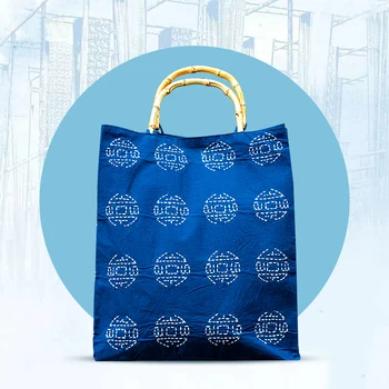 

Women Handbag Bamboo Hand Strap Pocket Velcro Retro Casual Canvas Lady Purse Shopping Big Capacity Tote Bag for Teenager Girl