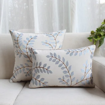 

Plant Leaves Series Cushion Luxury Embroidery Soft Cotton And Linen Throw Pillow Cover For Living Room Sofa 2 sizes 1pcs
