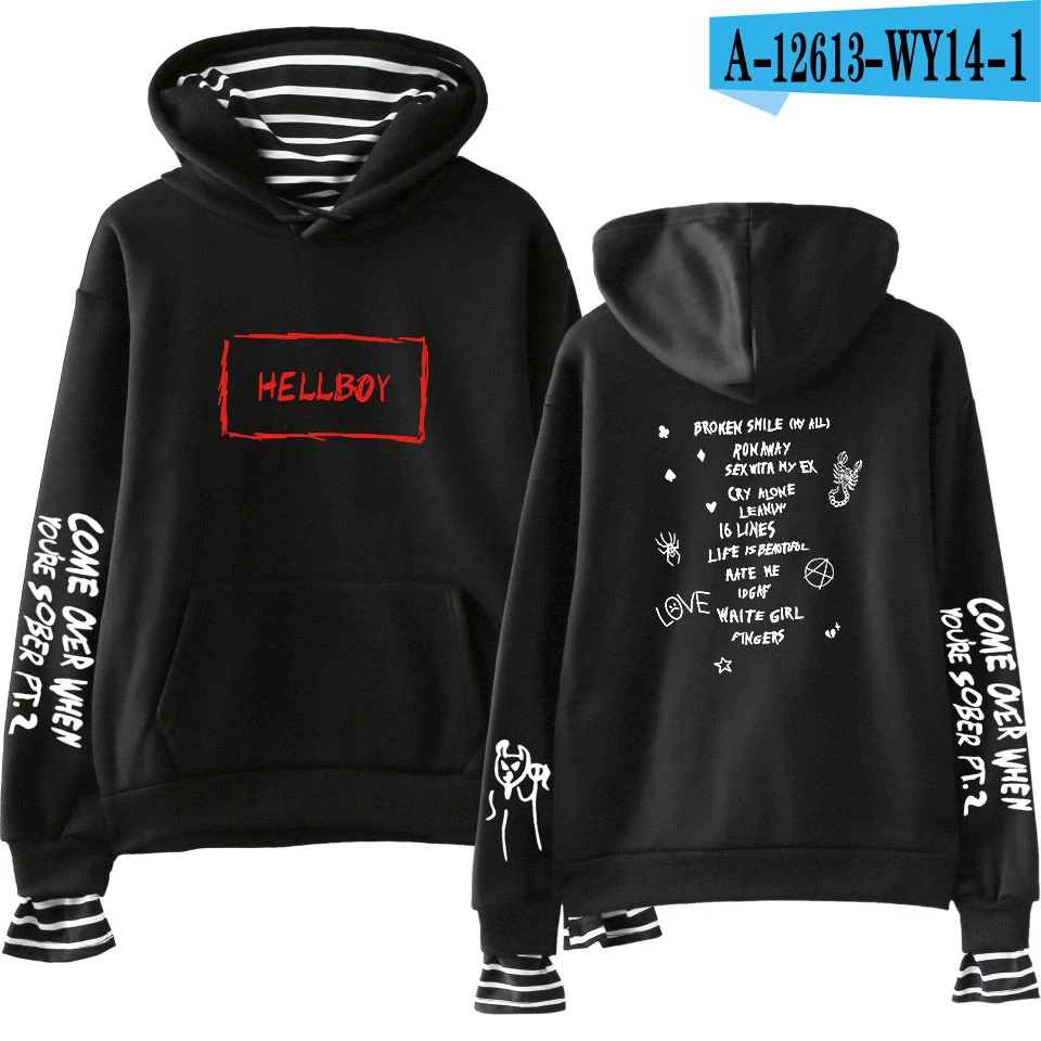 Новые толстовки Lil Peep поддельные два предмета толстовки Осень Зима повседневные мужские/женские толстовки уличная мода тренд пары толстовки - Цвет: Black