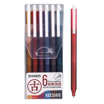 

6pcs Old Fashioned Color Gel Pen Set 0.5mm Ballpoint Matte Body Marker for Writing Drawing Signature Office School F6781