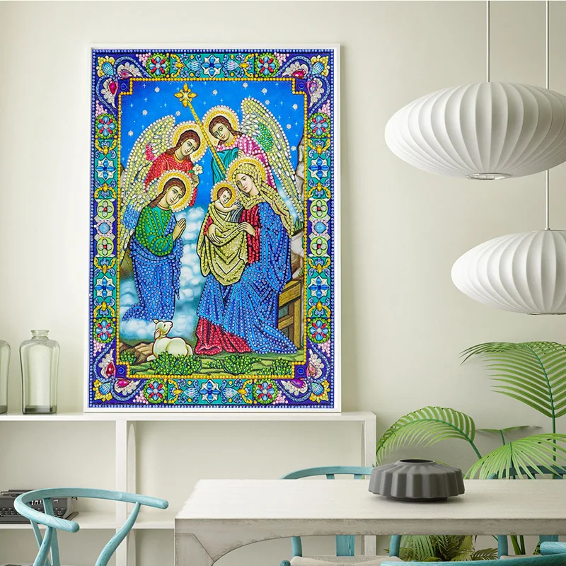 RUBOS 5D DIY Diamond Painting Angels Christmas Icon Diamond Embroidery Mosaic Big Bead Pearl Glass Stone Drill Sale New Decor (6)