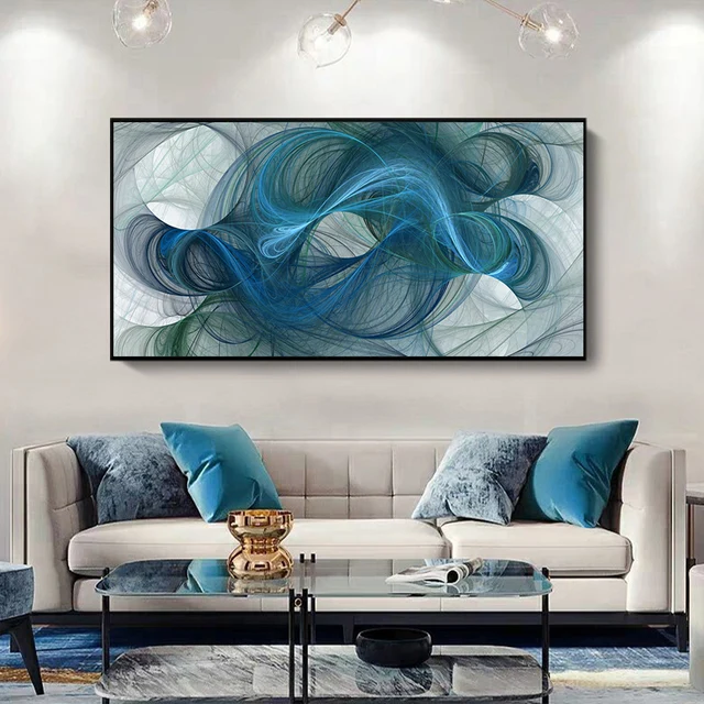 Blue Green and White Abstract Painting Printed on Canvas 2