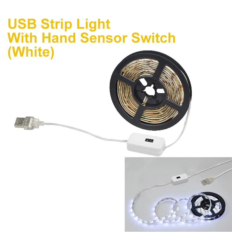 White With Switch Светодиодный кухонный светильник для шкафа с датчиком ручного сканирования переключатель USB светодиодный светильник лента для телевизора подсветка освещение в помещении полоса USB лампа светодиодный - Цвет: White With Switch